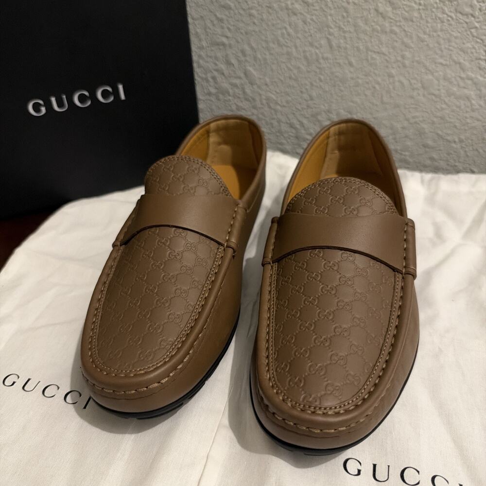 AUTHENTIC GUCCI MICRO GUCCISSIMA BROWN LEATHER LOAFERS GG 7.5 fits USA 8 466904